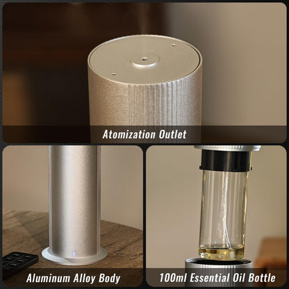 TANOXI Waterless Essential Oil Diffuser — 2000 sq ft Coverage, App + Remote, 100ml, Silver & Gold