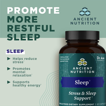 Ancient Nutrition Ashwagandha Sleep Support – Stress & Sleep, 60 Capsules | Gluten Free, Keto & Paleo