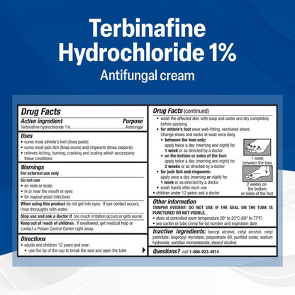 TARO Terbinafine 1% Cream | Extra Strength Antifungal for Athletes Foot, Ringworm & Jock Itch | 1 oz