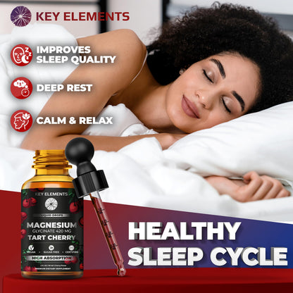 Liquid Magnesium Glycinate 420 Mg with Natural Tart Cherry Extract | Magnesium Glycinate Drops Supplement for Sleep, Mood & Mobility Support | Tart Cherry Extract