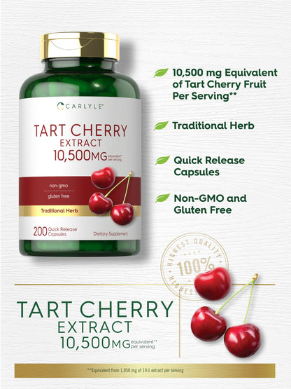 Carlyle Tart Cherry Capsules | 10,500mg | 200 Pills | Max Potency | Non-GMO, Gluten Free | Tart Cherry Juice Extract