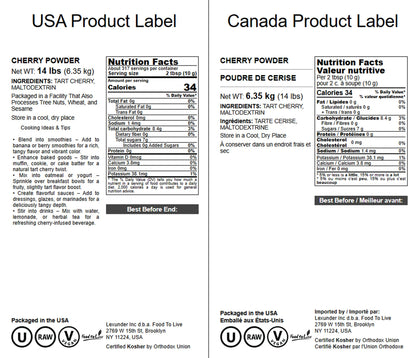 Food to Live Cherry Juice Powder 14 lb – Tart Cherry Powder, Vegan & Kosher
