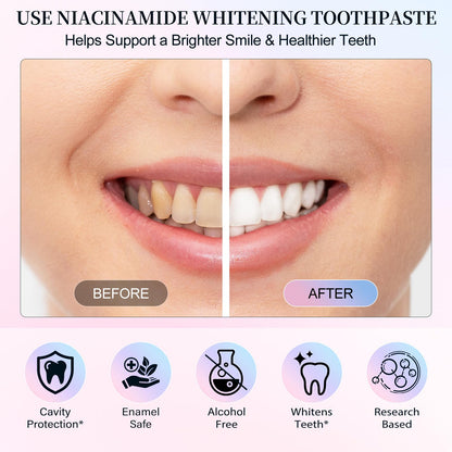 Niacinamide Whitening Toothpaste 2 Pack – Enamel Safe, Fresh Mint & Peach