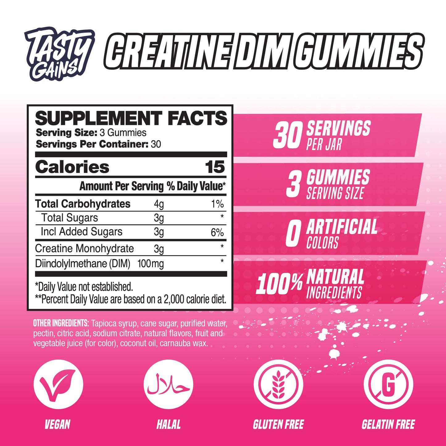 TASTY GAINS Creatine Gummies for Women | 3g Creatine Monohydrate per Serving | DIM 100 mg | Estrogen Balance | White Peach Flavor