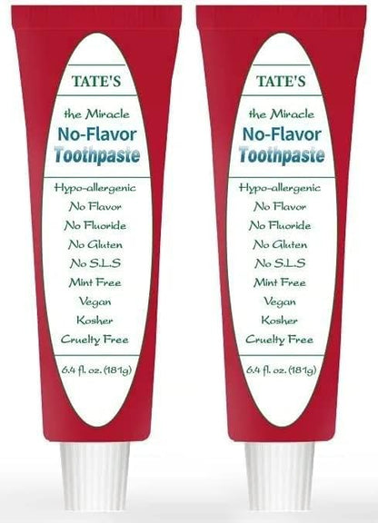 Tate's No Flavor Fluoride-Free Toothpaste – All-Natural, Cavity Protection (Pack of 2)