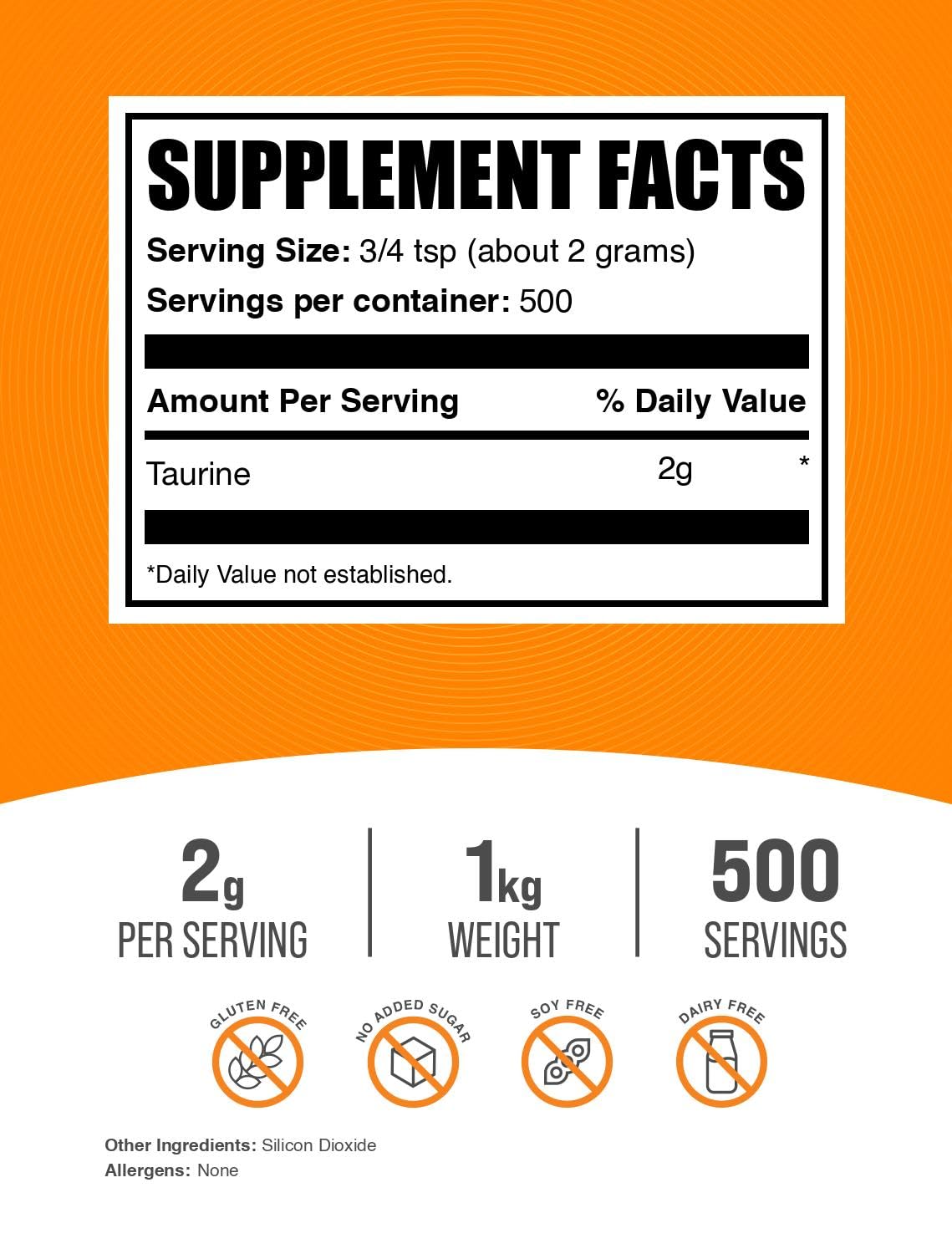 BulkSupplements Taurine Powder - 2000mg per Serving, Unflavored, 1kg