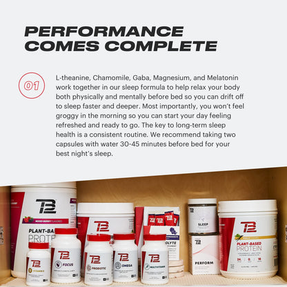 TB12 Sleep - Sleep Support with Magnesium, L-Theanine, Chamomile, GABA & Melatonin