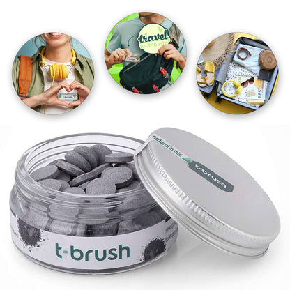 T-brush Whitening Travel Toothpaste Tablets – Natural, Activated Charcoal, Fluoride-Free, SLS-Free, Vegan – 90 Tablets