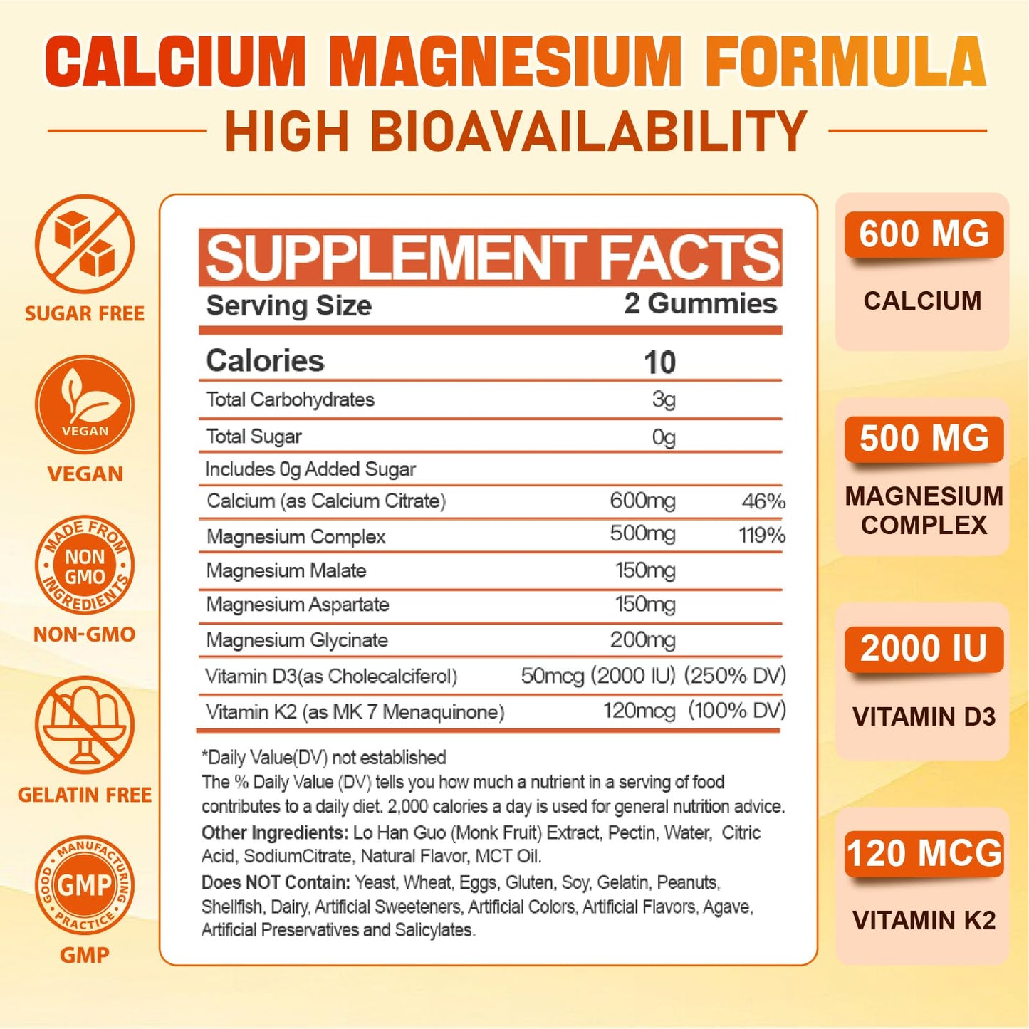 Calcium Magnesium Gummies 600 mg + D3 & K2 – 120 ct | Tcemundry