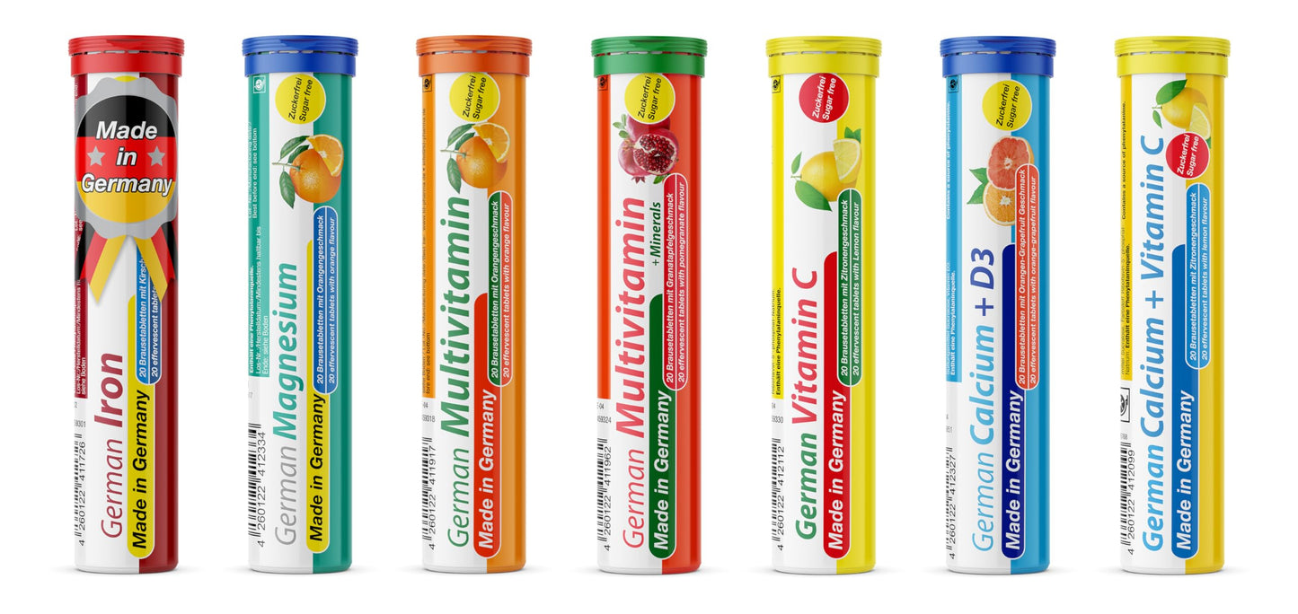 T&D German Vitamin & Minerals – 140 Vegan Drink Effervescent Tablets, Mixed Fruit Box, Made in Germany