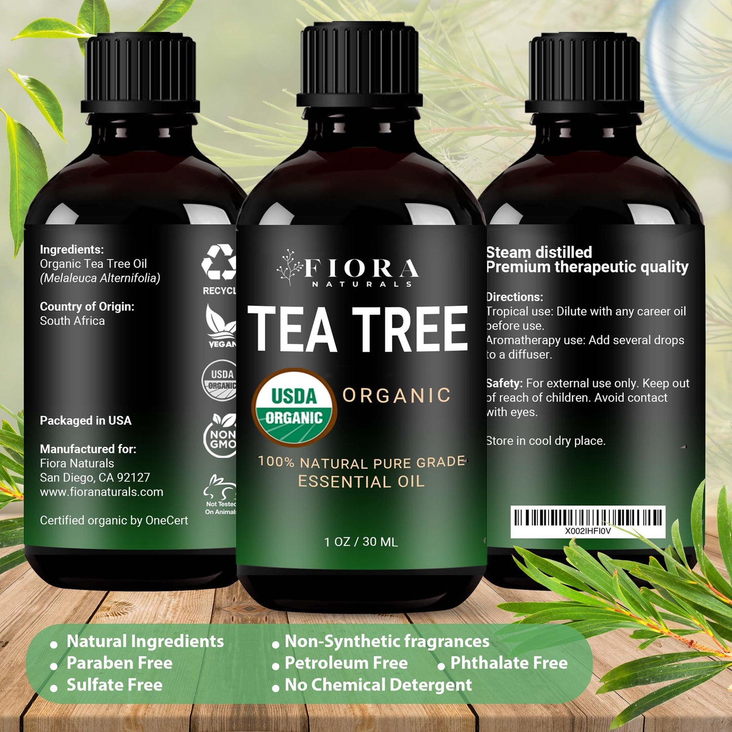 Tea Tree Oil 100% Pure Organic Essential Oil – Fiora Naturals, 1 fl oz