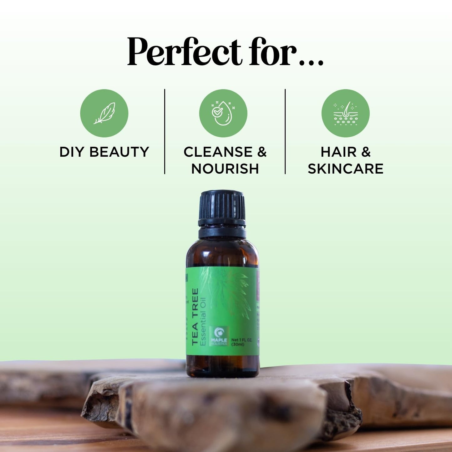Pure Tea Tree Oil for Hair, Skin & Nails – 100% Pure, Undiluted (1 Fl Oz)