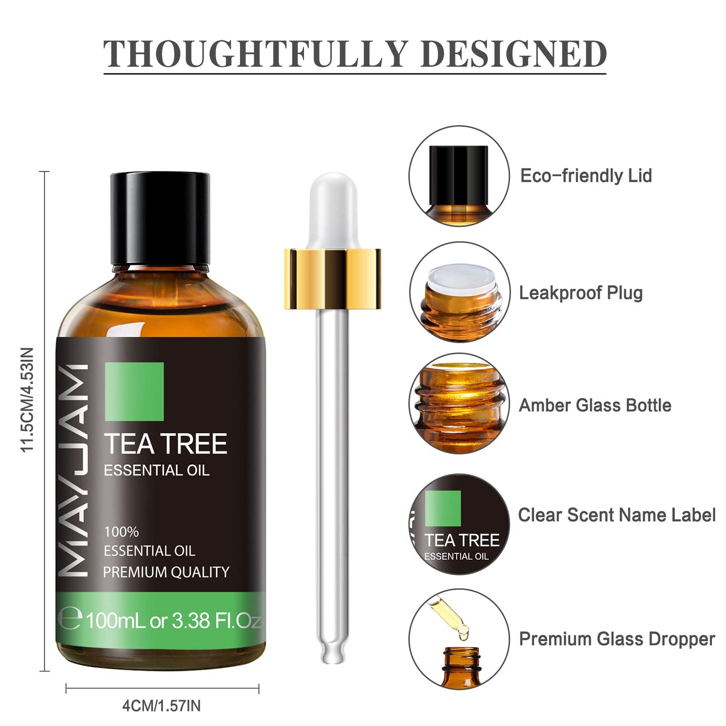 Tea Tree Essential Oil for Diffuser | MAYJAM Pure Essential Oils, 3.38 fl oz Bottle with Glass Dropper