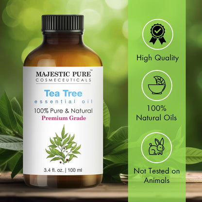 Majestic Pure Tea Tree Essential Oil – 100% Pure & Natural, Glass Dropper, 3.4 Fl Oz Pack of 2