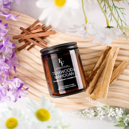 Teakwood & Mahogany Candle – 7oz Soy Wax Scented Aromatherapy Gift