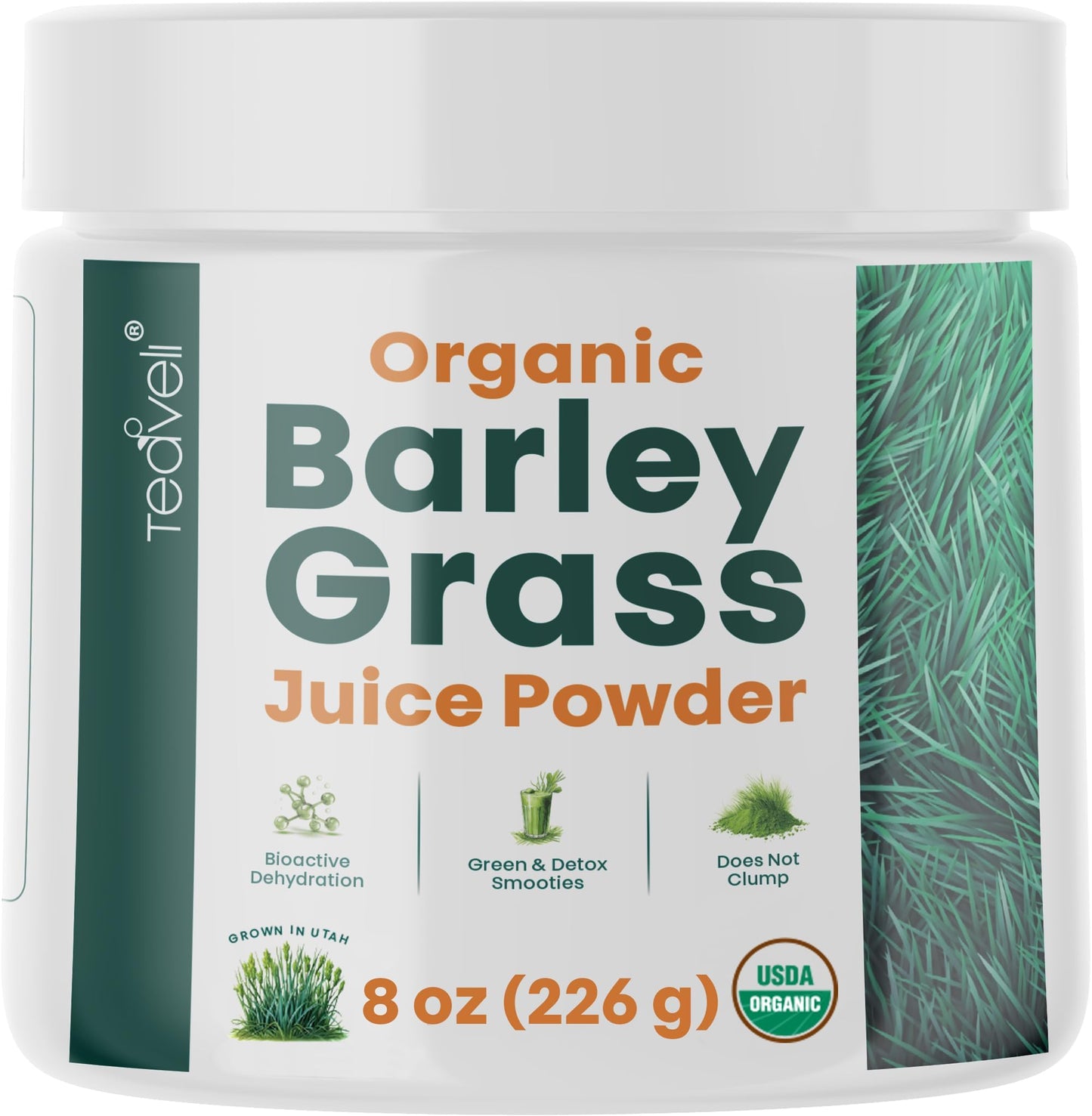 Teaveli Organic Barley Grass Juice Powder – Raw Utah-Grown, Gluten-Free Detox, 8 oz (226 g)