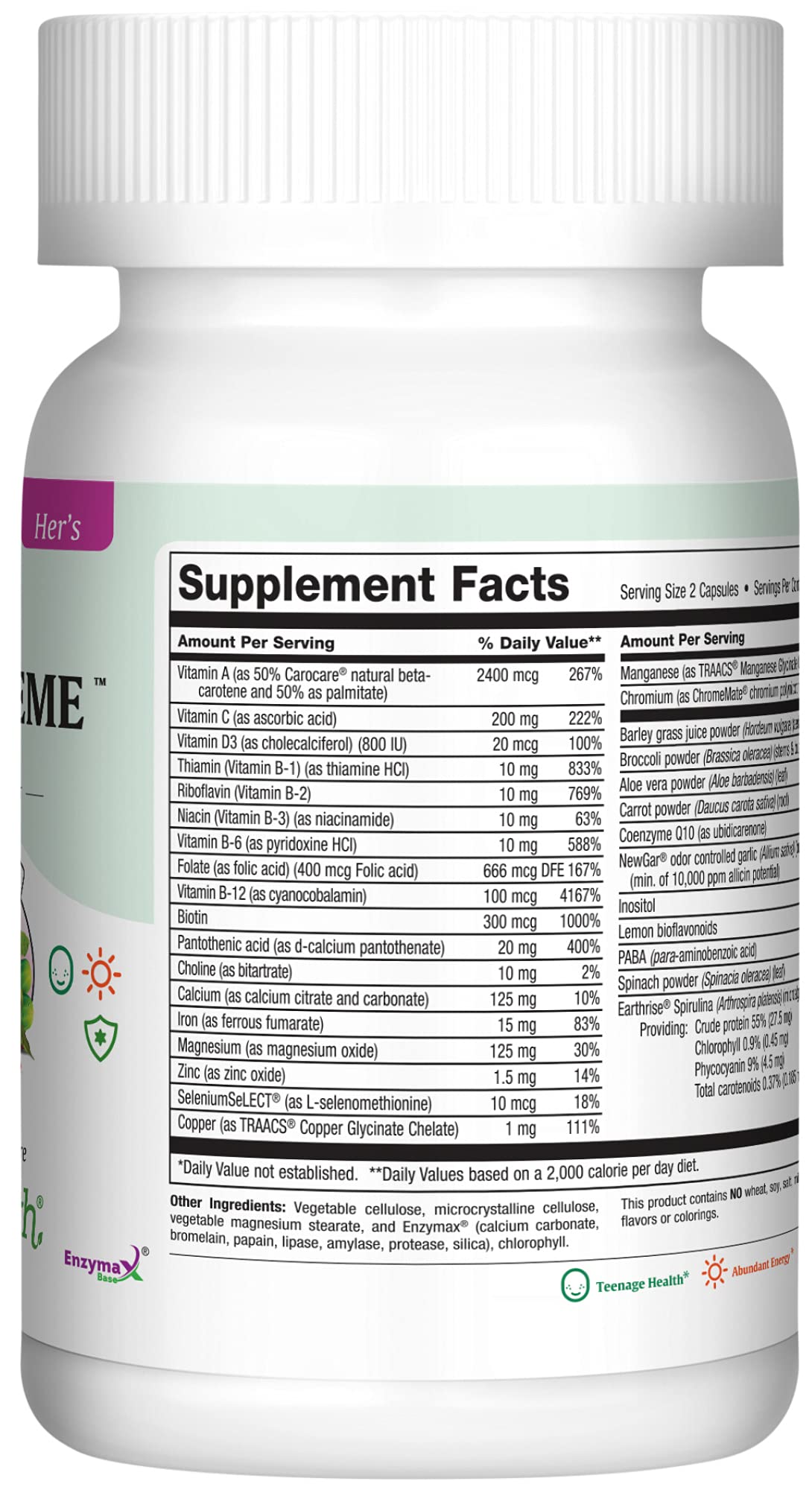 Teen Vitamins for Girls 12-17 | Multivitamin with D3, Iron, Calcium, Biotin & Zinc