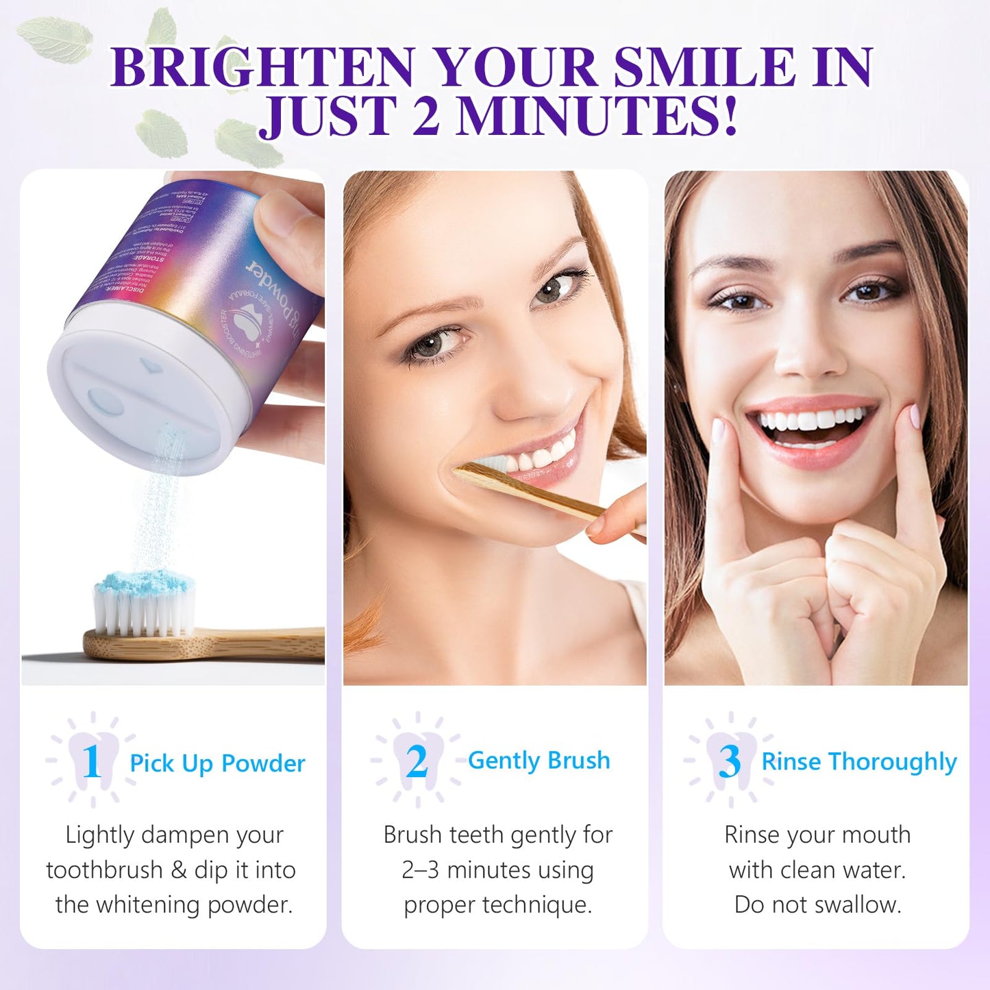 Teeth Whitening Powder – Enamel-Safe Mint & Lavender 1.2 oz | Shimmer Deluxe