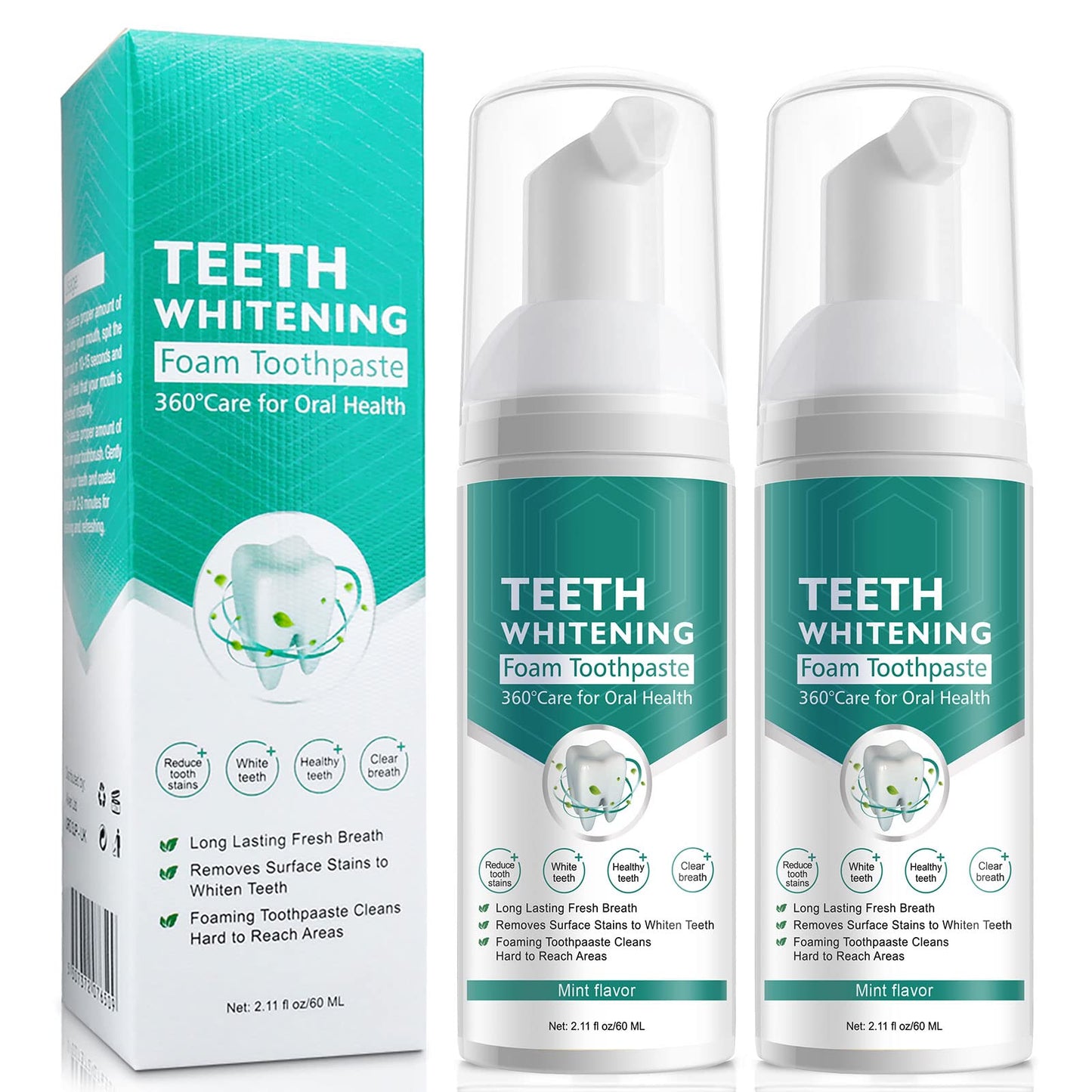 Teeth Whitening Toothpaste 2-Pack – Foam Whitening for Deep Cleaning & Stain Removal