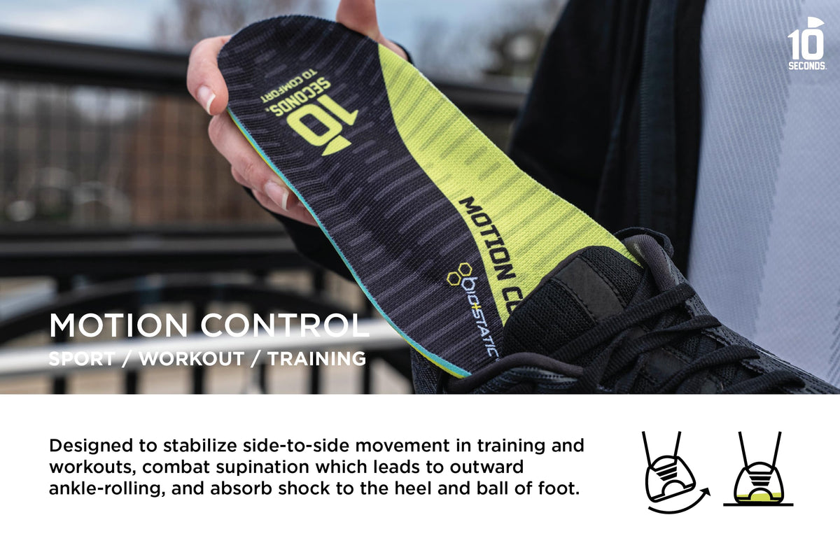 10 Seconds 3210 Motion Control Insoles – 2 Pack (M 10 / W 12) | Arch Support & Shock Absorption