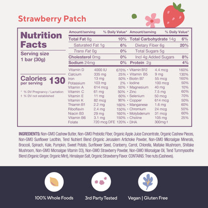 Tend Daily Prenatal Vitamin Bar – Organic, DHA, Folate, Vitamin D, B Vitamins & Choline | Strawberry Patch 7ct