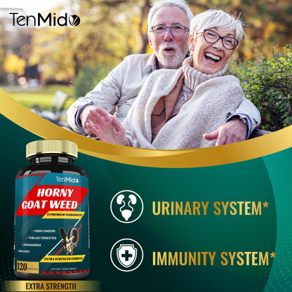 Tenmido Horny Goat Weed Extract Capsules 10000mg – Ginseng, Tribulus, Ashwagandha, Maca, Tongkat, 120 Caps