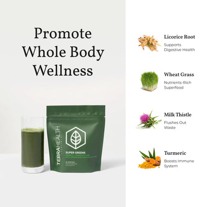 Terra Health Essentials Super Greens | Organic Greens Powder with Probiotics | 30 Servings