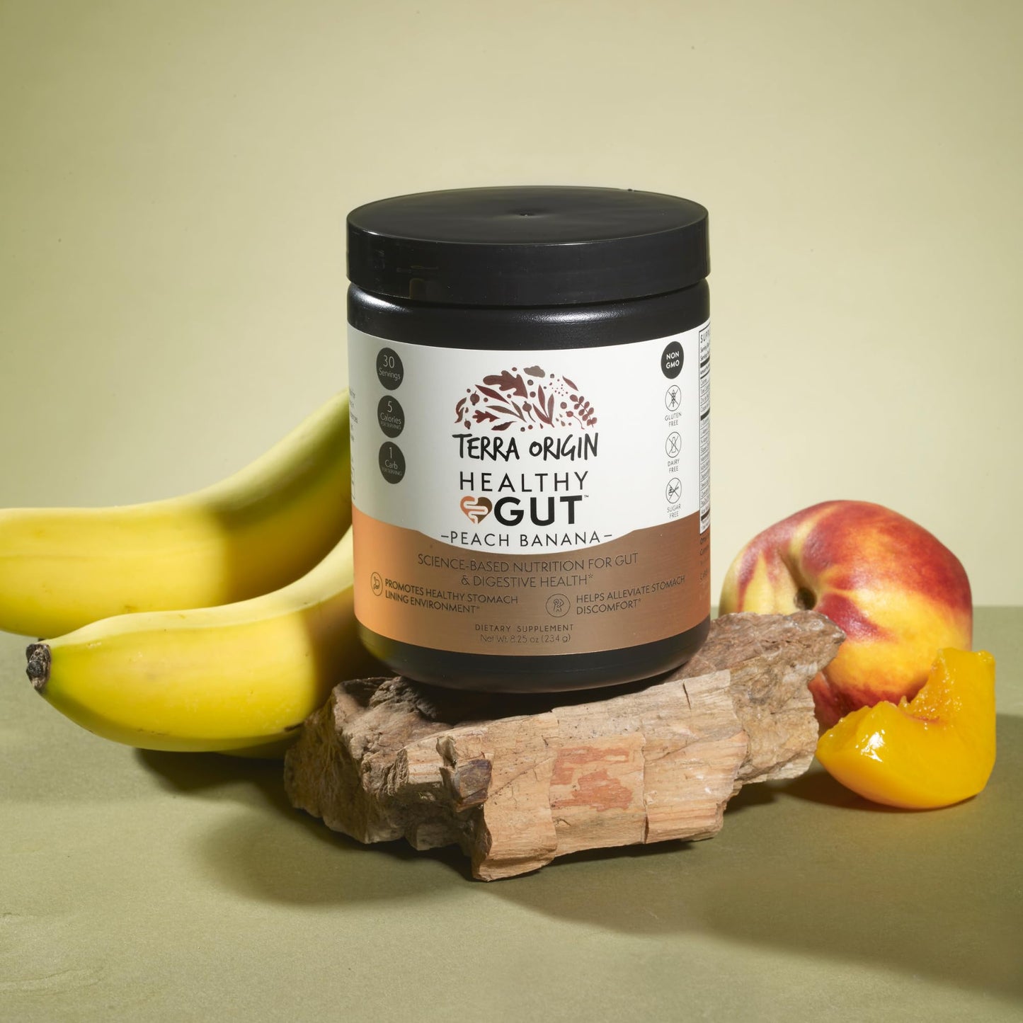 Terra Origin Healthy Gut Peach Banana | 30-Servings with L-Glutamine, Zinc, Glucosamine