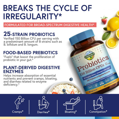 Terranics Daily Probiotics for Men & Women | 150B CFU, 25 Strains, Colon Care
