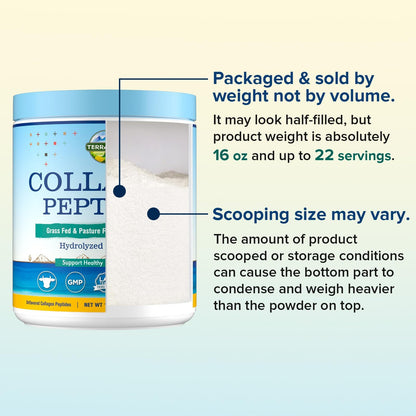 Terranics Hydrolyzed Collagen Peptides – Grass-Fed Bovine, Type I & III, Unflavored 16oz