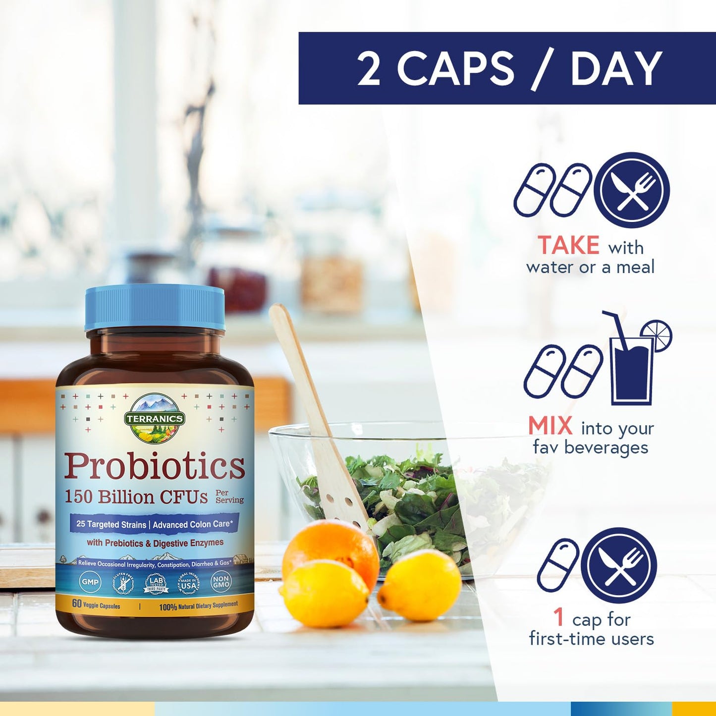 Terranics Daily Probiotics for Men & Women | 150B CFU, 25 Strains, Colon Care