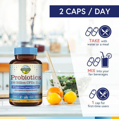 Terranics Daily Probiotics for Men & Women | 150B CFU, 25 Strains, Colon Care