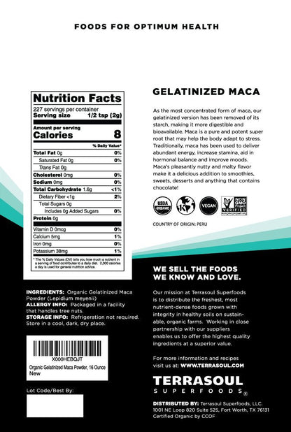 Terrasoul Superfoods Organic Gelatinized Maca Powder, 5 Lbs - Premium Quality | Supports Increased Stamina & Energy | Gelatinized for Easy Digestion