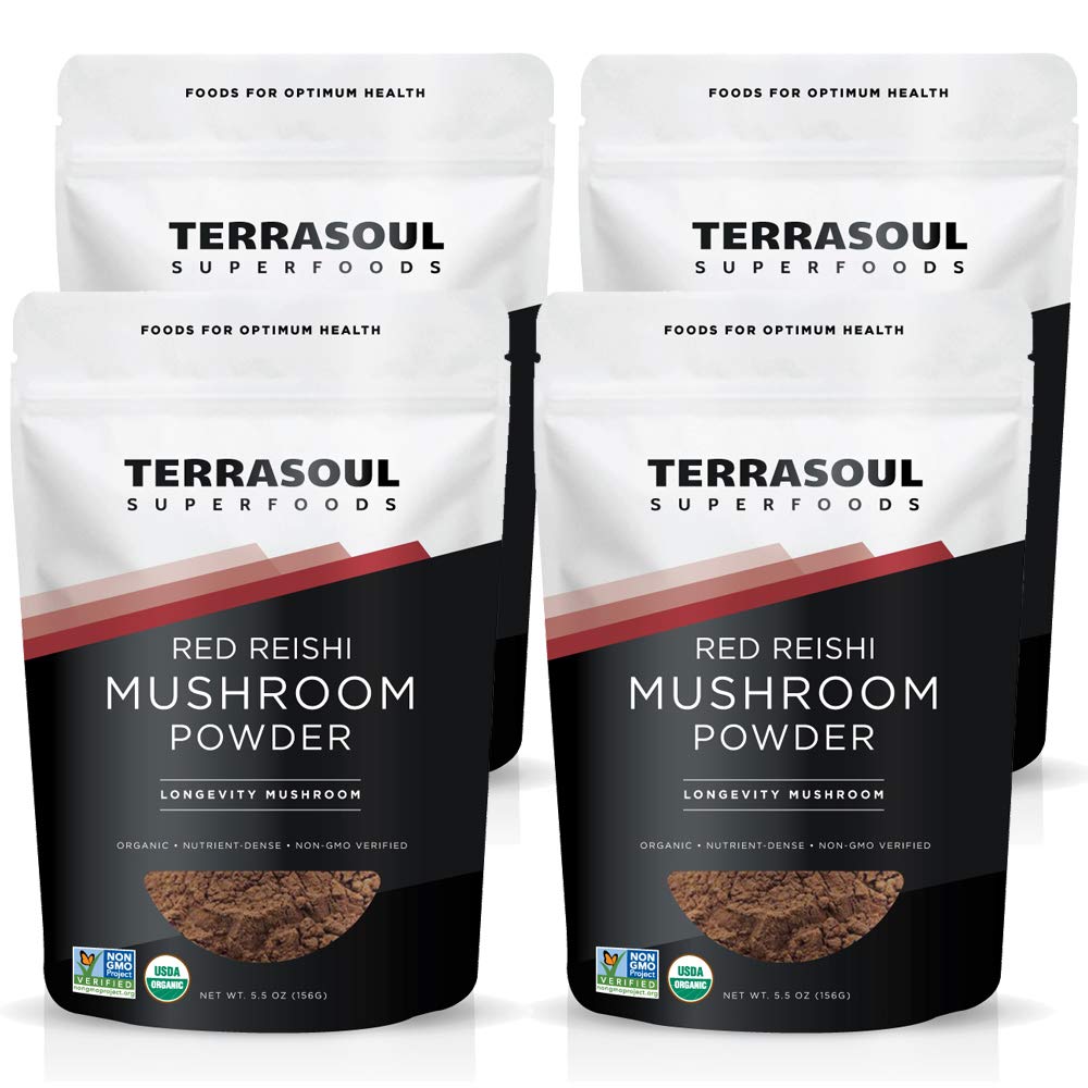Terrasoul Organic Reishi Mushroom Powder 4:1 Extract (22 oz, 4 Pack) – Immune Support, Sleep & Coffee Enhancer