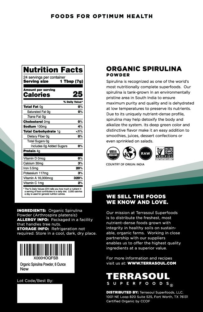Terrasoul Spirulina Powder Organic, 24 oz – Non-GMO, Gluten-Free, Vegan