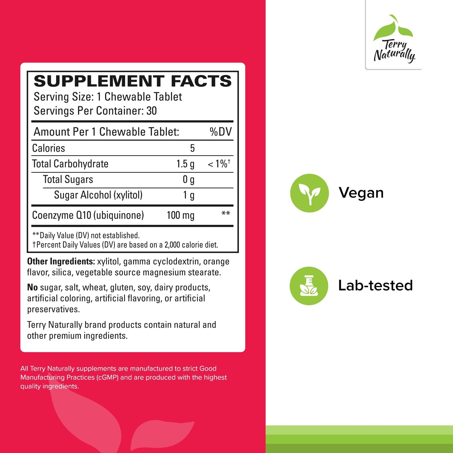 Terry Naturally CoQ10 Chewables – Higher Absorption CoQ10 for Cellular Energy & Brain Health (30 Chewables)