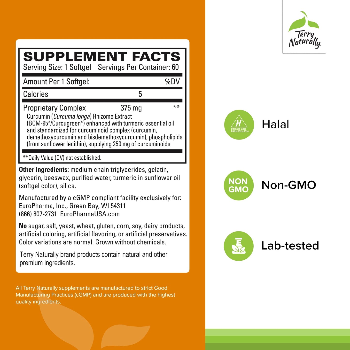 Terry Naturally CuraMed 375mg – Antioxidant Curcumin with Turmeric Essential Oil | Brain, Immune & Liver Support | 60 Softgels