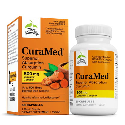 Terry Naturally CuraMed 500mg – Curcumin with Turmeric Essential Oil for Brain, Liver & Immune Support | 60 Softgels