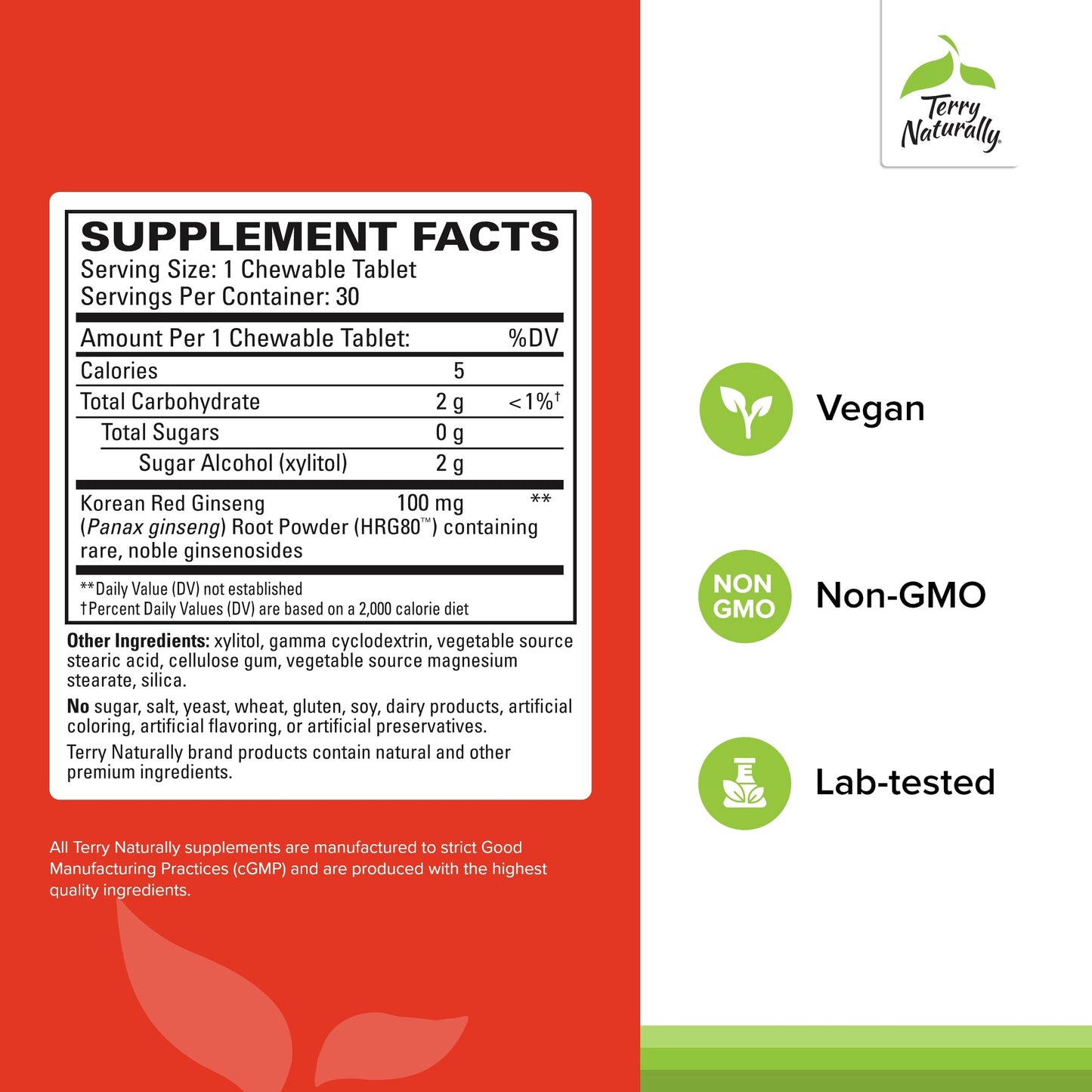 Terry Naturally HRG80 Red Ginseng Energy – Focus & Endurance | Vegan Tablets