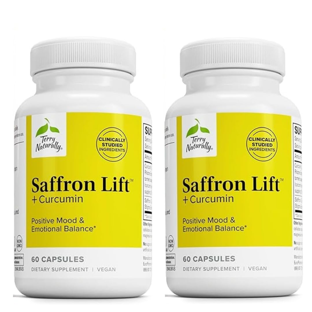 Terry Naturally Saffron Lift + Curcumin – Non-GMO Saffron & Curcumin Capsules | Concentration & Relaxation Support | Pack of 2 (120 Capsules)