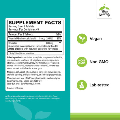 Terry Naturally Silica-20 – Hair Growth, Nail Strength, Skin Health & Bone Support | 90 Tablets
