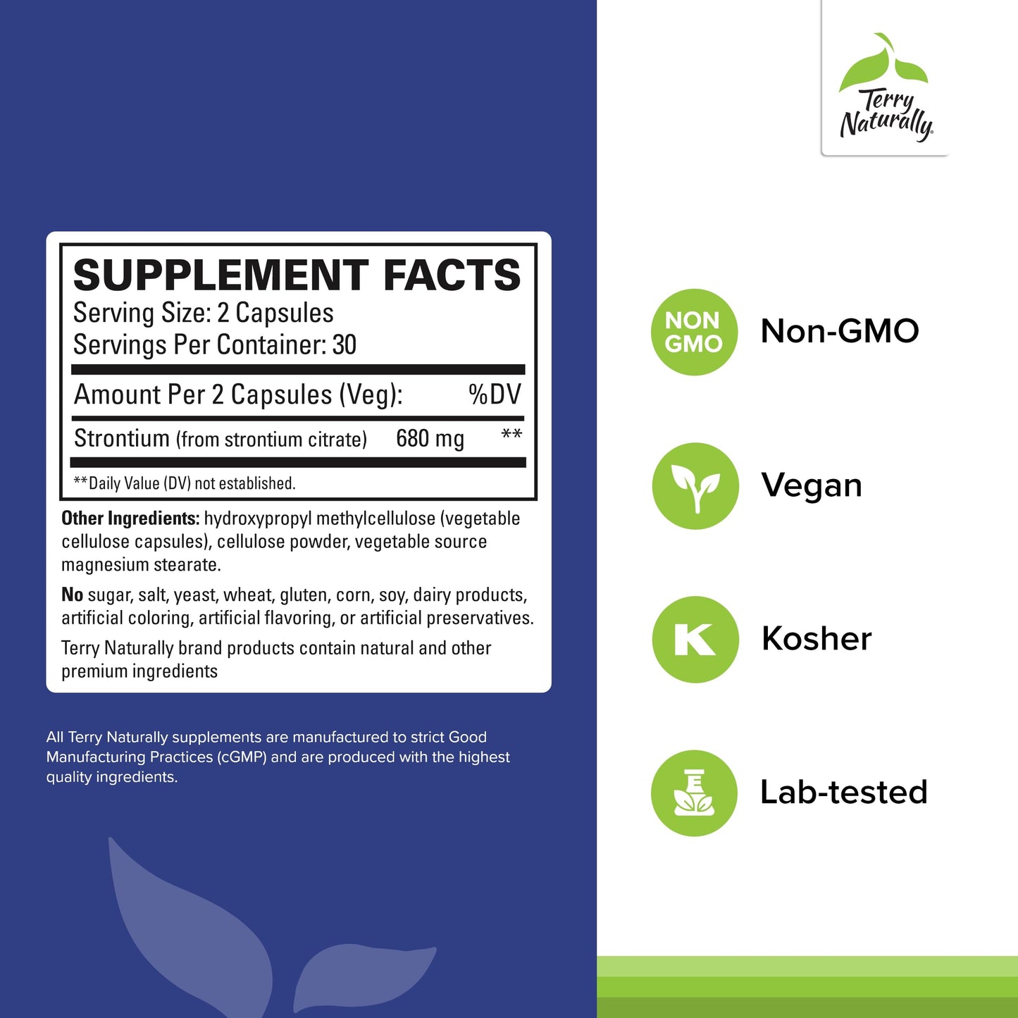 Terry Naturally Strontium – Bone Health & Strength Support | 60 Vegan Capsules