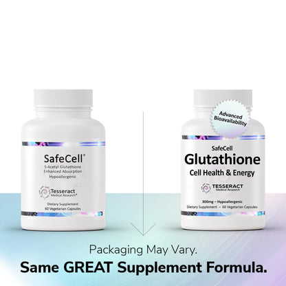 Tesseract SafeCell S-Acetyl Glutathione Supplement, 300mg, 60 Capsules – Bioavailability, Vegan, Hypoallergenic, Patented Delivery