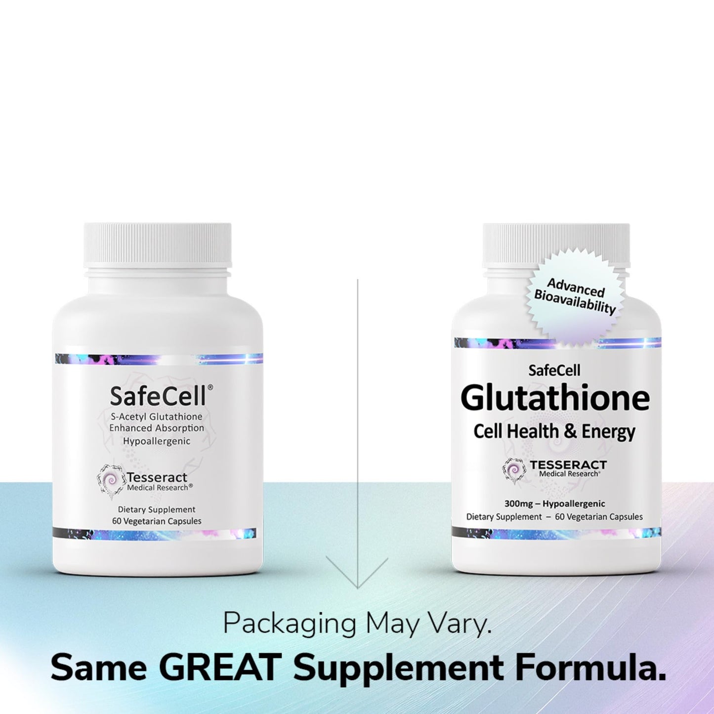 Tesseract SafeCell S-Acetyl Glutathione Supplement, 300mg, 60 Capsules – Bioavailability, Vegan, Hypoallergenic, Patented Delivery