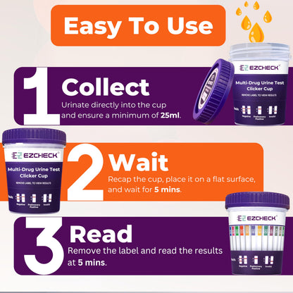 5 Test Cups 14-Panel EZCHECK Urine Test Cup – At-Home Drug Test, 14 Substances, 5-Min Results