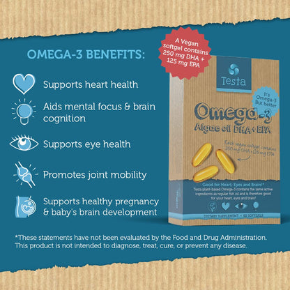 Testa Omega-3: Plant-Based DHA + EPA from Algae Oil | Pure Vegan Omega-3 | 60 Capsules (8 Pack)