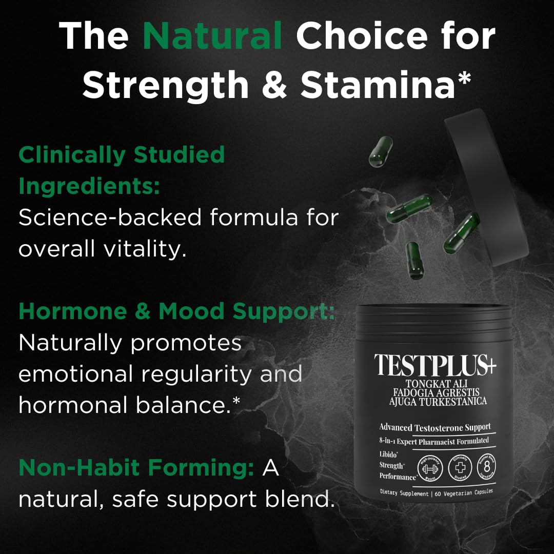 TESTPLUS+ 1,450mg 8-in-1 Testosterone Supplement for Men
