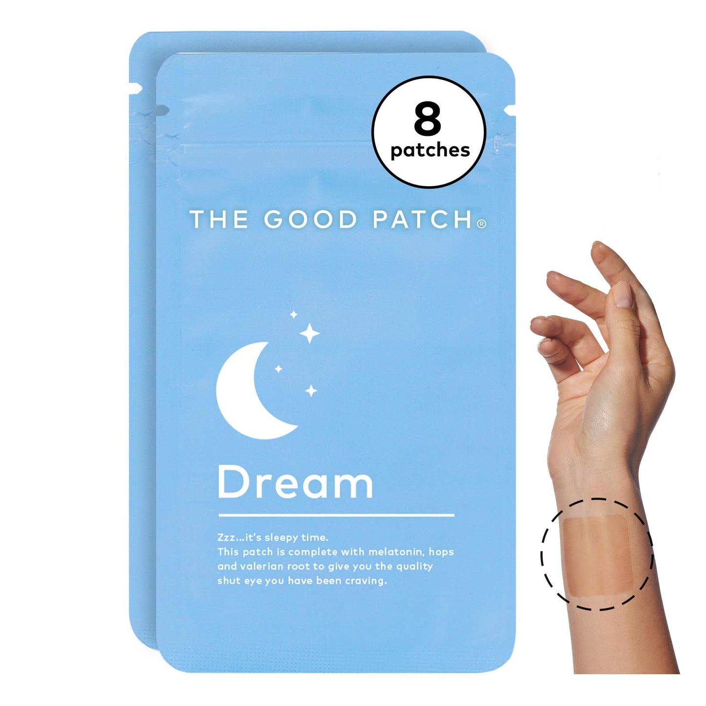 The Good Patch Sleep Support Dream Patch – Plant-Powered Melatonin, Hops & Valerian (8 Patches)