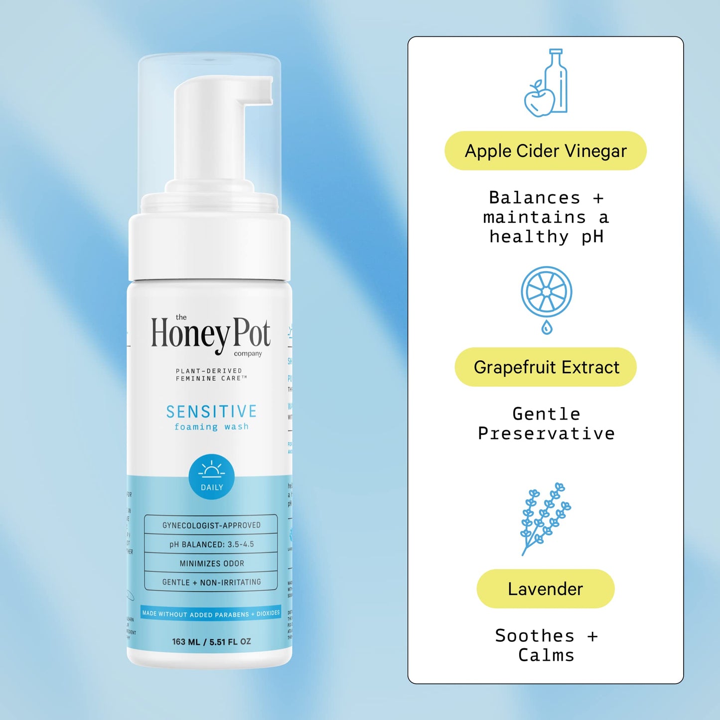 The Honey Pot Company Sensitive Feminine Wash – Herbal Infused, pH Balanced, Plant-Based Hygiene (Pack of 3, 5.51 fl oz each)
