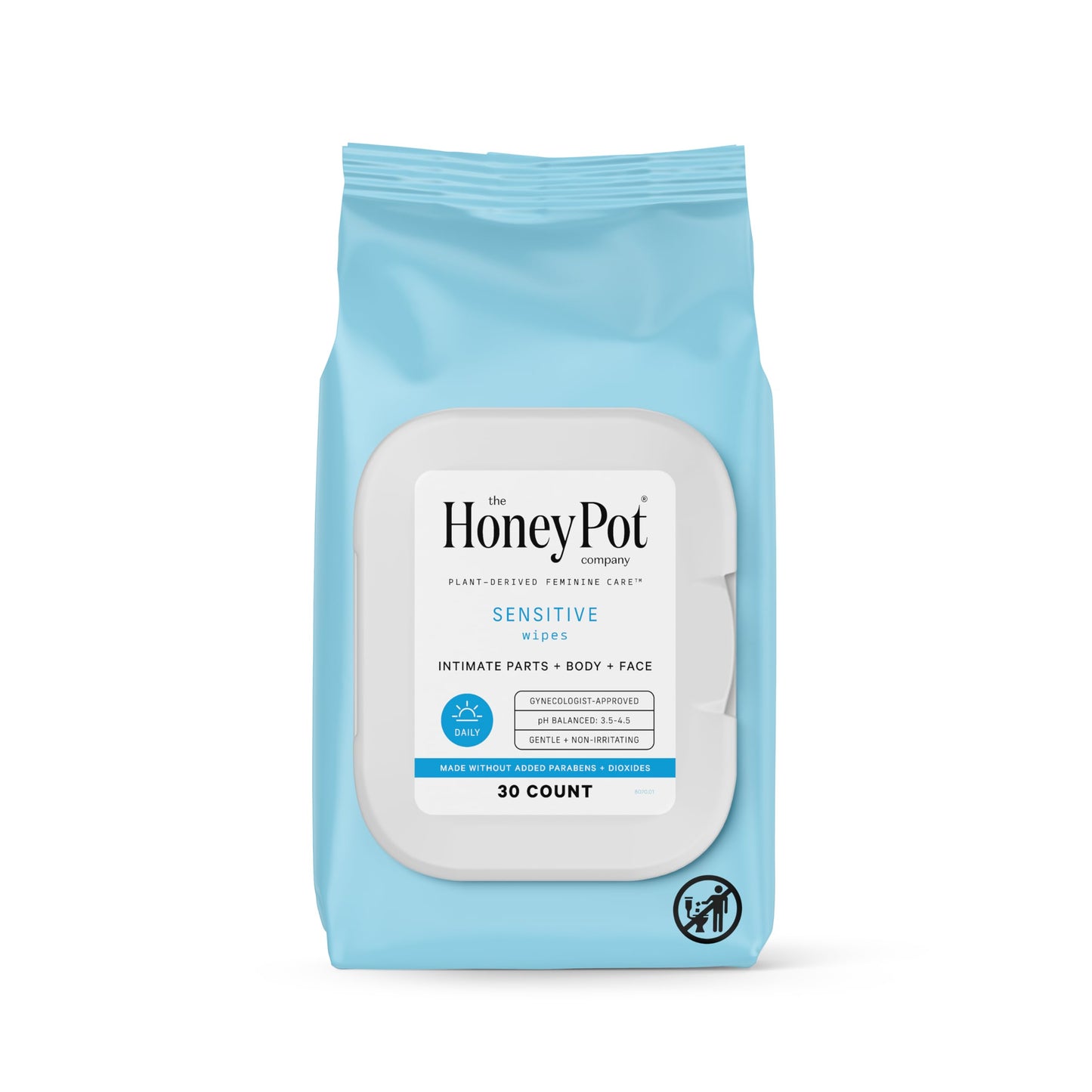 The Honey Pot Company Sensitive Feminine Wipes – Daily pH Balancing, Fragrance-Free & Sulfate-Free, 30 ct